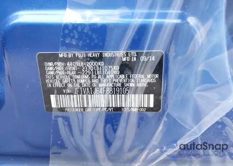 2015 Subaru Wrx Limited z USA, uszkodzony, nr VIN JF1VA1J64F8819105